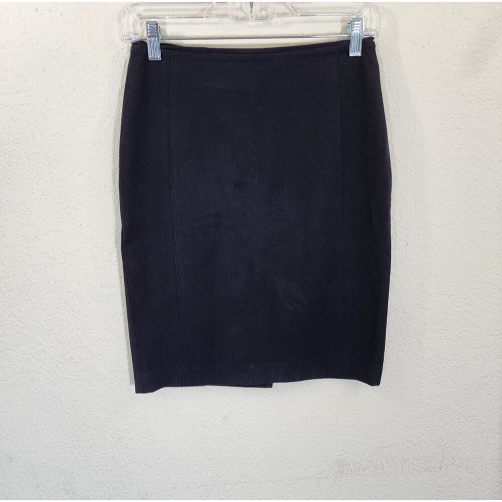 H&M Black Pencil Skirt Size 6 Gold Exposed Zipper Back Career Stretch Knee